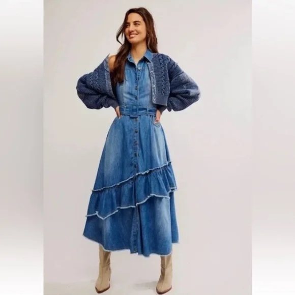 Free People Dresses & Skirts - SALE Free People Beau Midi Dress Cotton Denim sz S